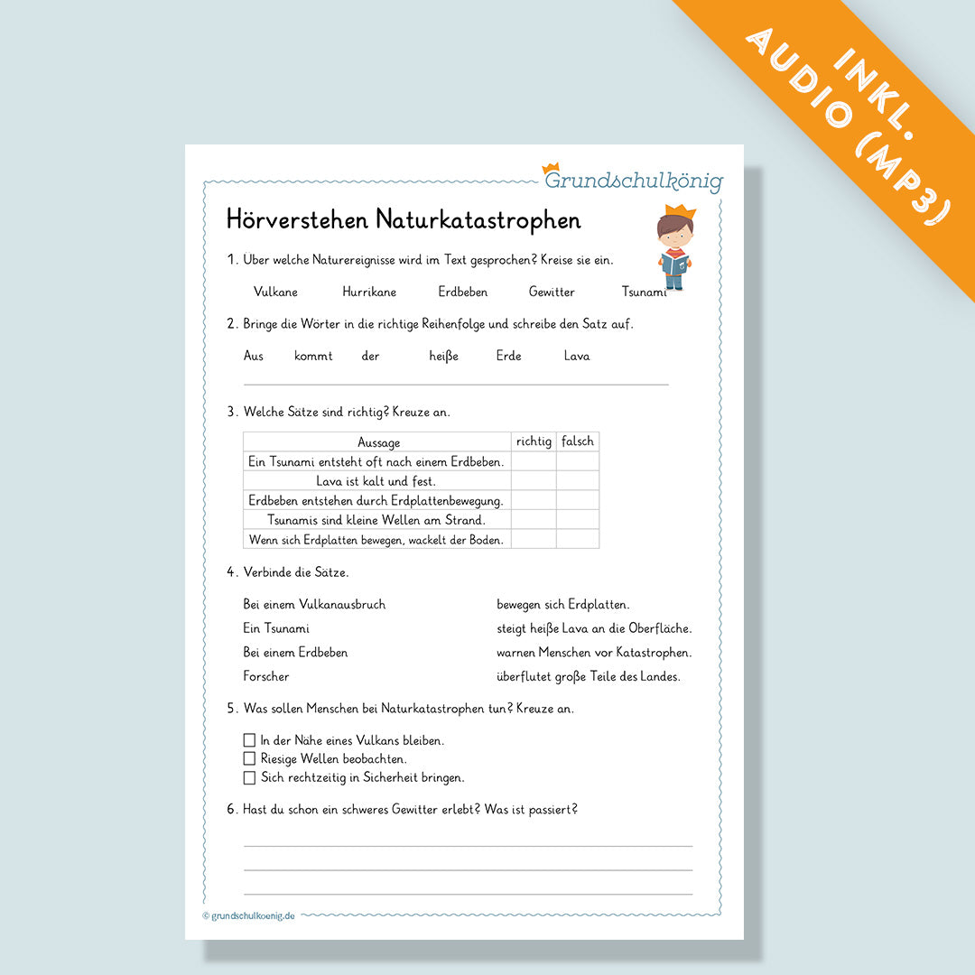 Hörverstehen "Naturkatastrophen" inkl. Audio (Deutsch, 4. Klasse)