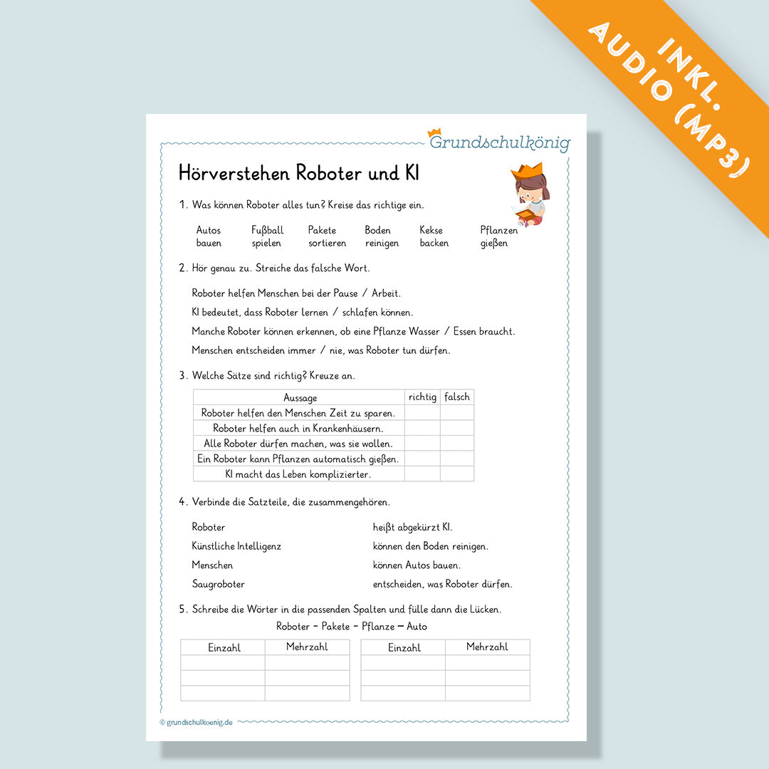 Hörverstehen "Roboter & KI" inkl. Audio (Deutsch, 4. Klasse)