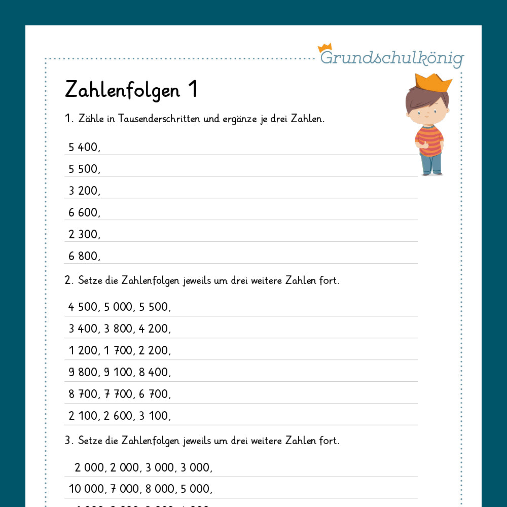 Königspaket: Zahlenfolgen im Zahlenraum 10 000 (Mathe, 4. Klasse) - inklusive Test