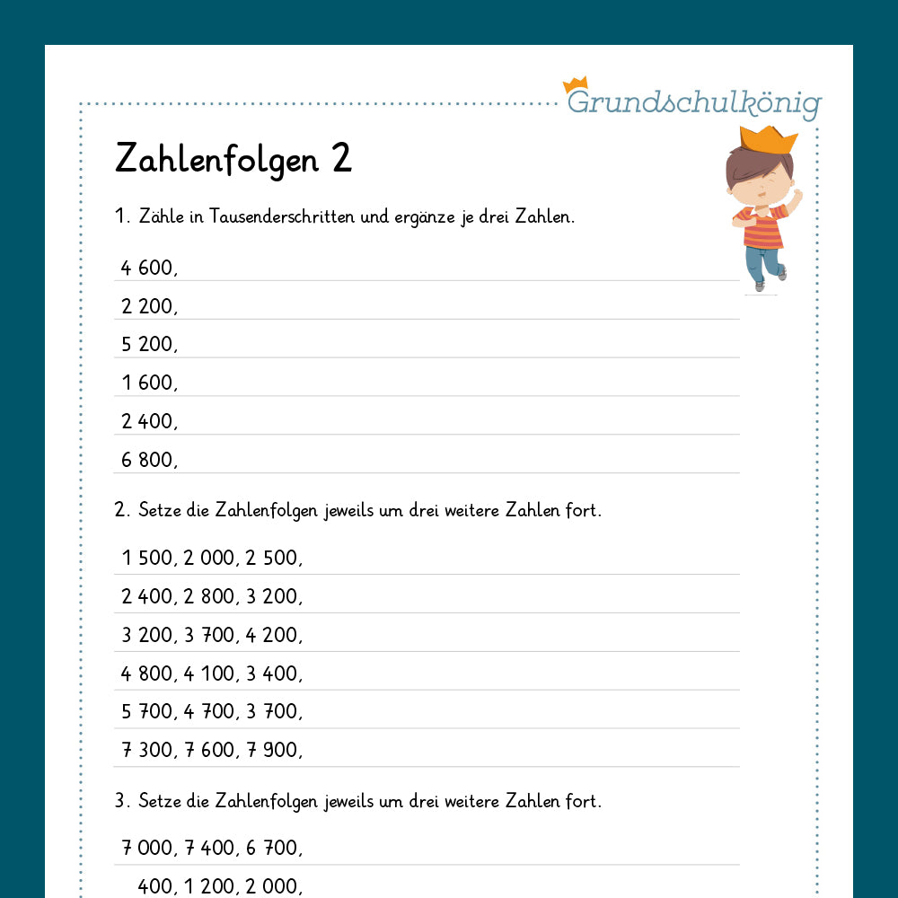 Königspaket: Zahlenfolgen im Zahlenraum 10 000 (Mathe, 4. Klasse) - inklusive Test