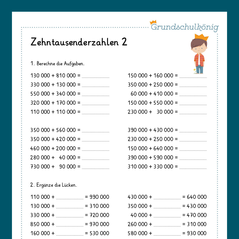 Königspaket: Rechnen mit Zehntausenderzahlen im Zahlenraum 1 000 000 (Mathe, 4. Klasse) - inklusive Test