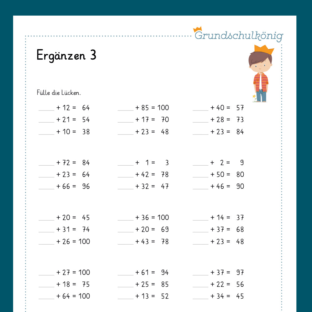 Königspaket: Ergänzen Bis 100 (Mathe, 2. Klasse) – Grundschulkönig GmbH