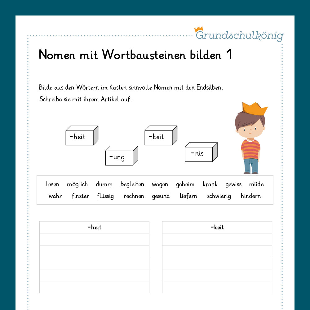 Königspaket: Gemischte Übungen zu den Nomen (Deutsch, 4. Klasse) - inklusive Test!