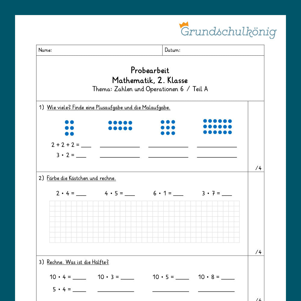 Mathe, 2. Klasse: Zwei Proben - Zahlenoperationen 6