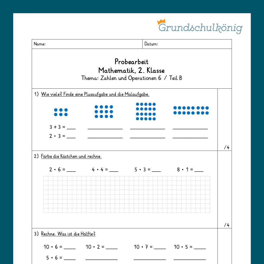 Mathe, 2. Klasse: Zwei Proben - Zahlenoperationen 6