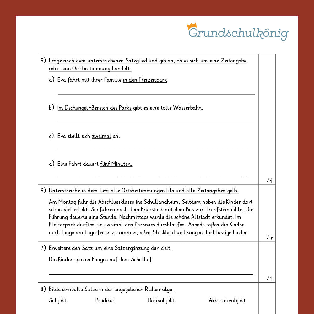 Deutsch, 4. Klasse: Zwei Proben - Satzglieder