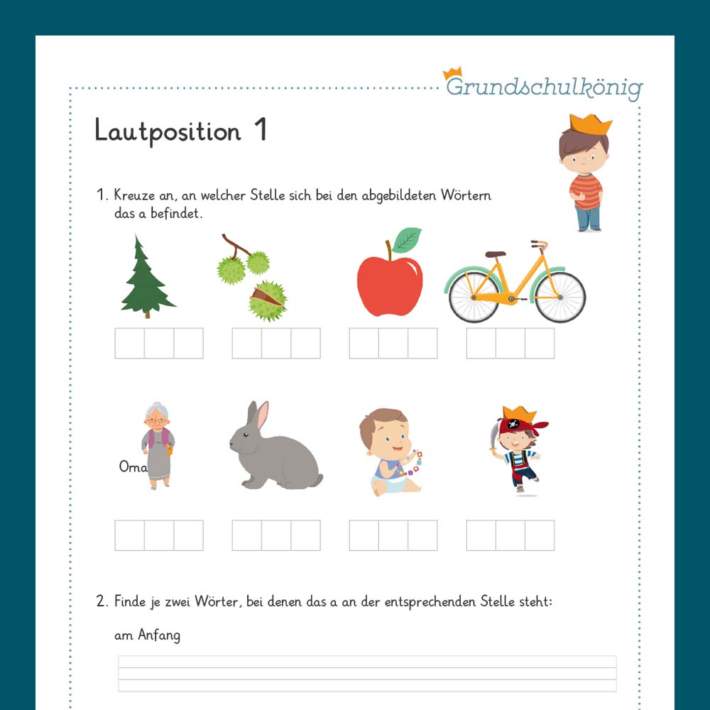 Königspaket: Rechtschreibung - Lautposition erkennen (Deutsch, 1. & 2. Klasse)