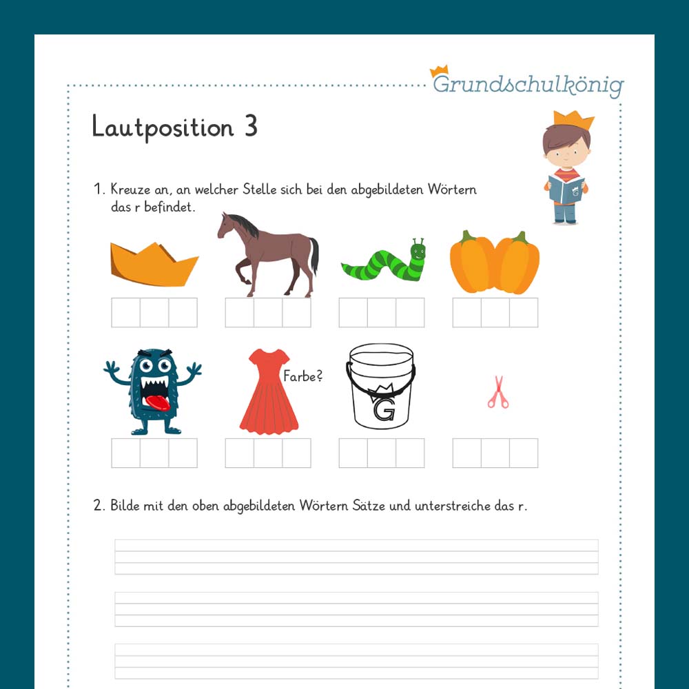 Königspaket: Rechtschreibung - Lautposition erkennen (Deutsch, 1. & 2. Klasse)