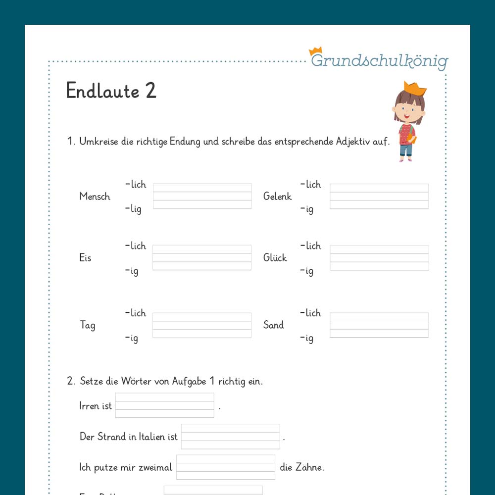 Königspaket: Rechtschreibung - Endlaute (Deutsch, 1. & 2. Klasse)