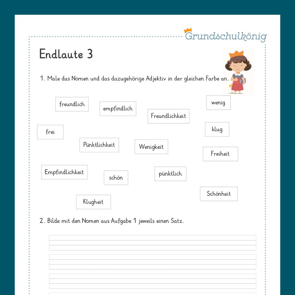 Königspaket: Rechtschreibung - Endlaute (Deutsch, 1. & 2. Klasse)