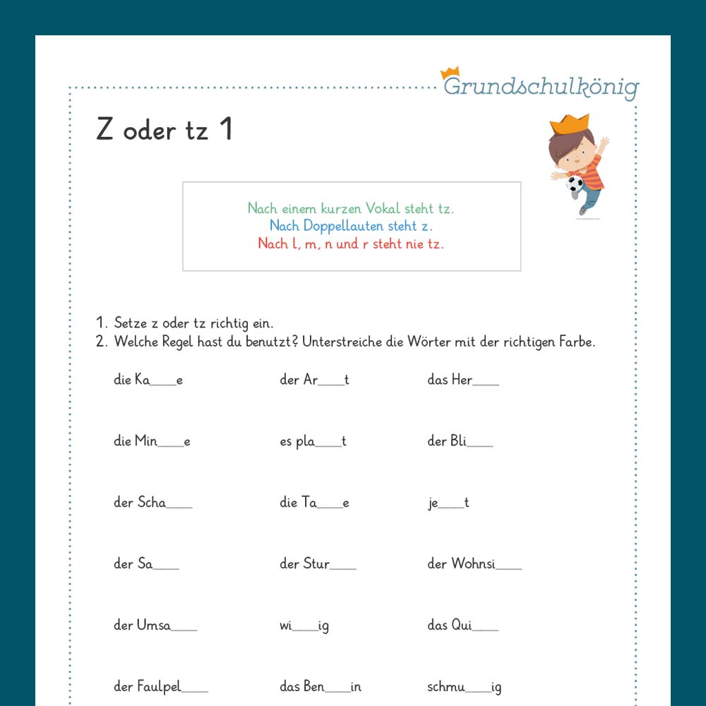 Königspaket: Rechtschreibung - v oder f / z oder tz? (Deutsch, 3. & 4. Klasse)