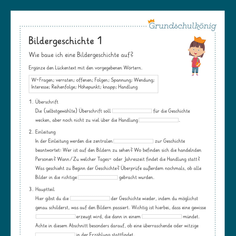 Königspaket: Bildergeschichte (Deutsch, 3. Klasse) - inklusive Test und Checkliste!