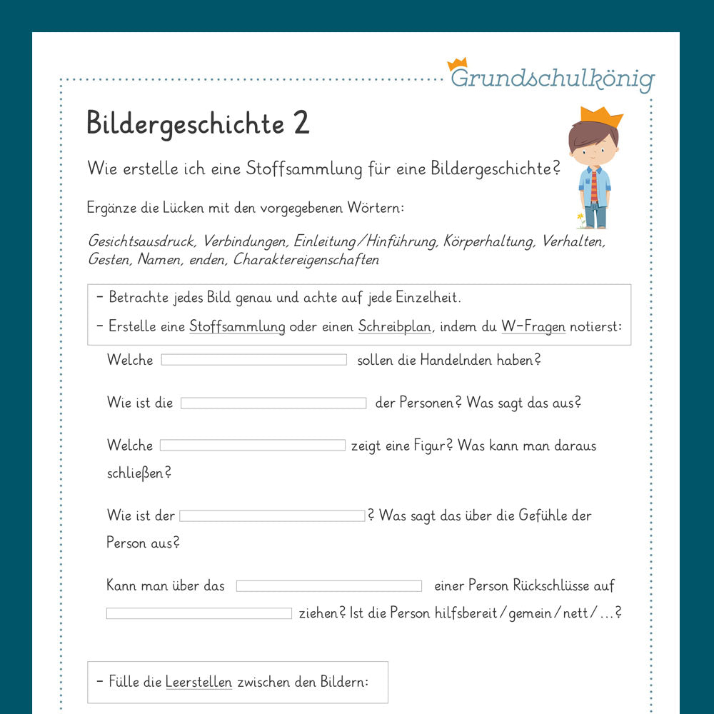 Königspaket: Bildergeschichte (Deutsch, 3. Klasse) - inklusive Test und Checkliste!