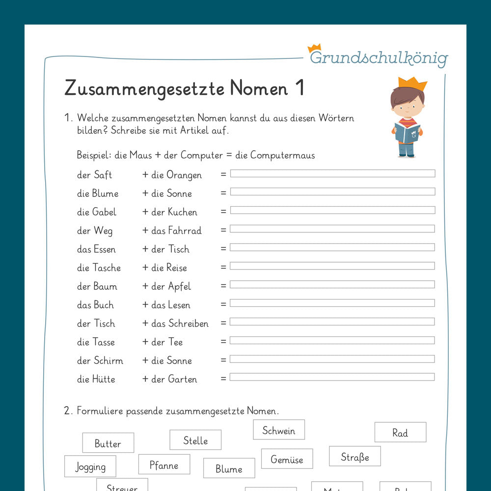 Königspaket: Zusammengesetzte Nomen (Deutsch, 3. Klasse) - inklusive Test!