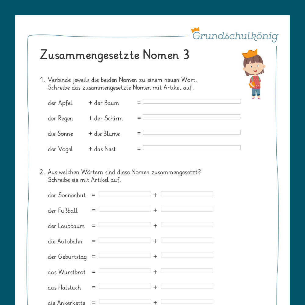 Königspaket: Zusammengesetzte Nomen (Deutsch, 3. Klasse) - inklusive Test!