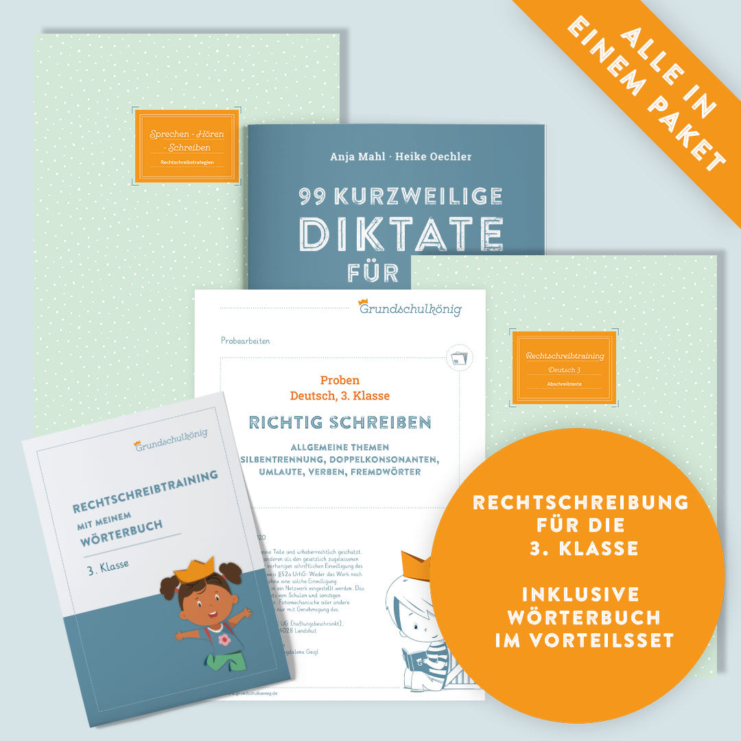 Günstiger im Set: Deutsch, Rechtschreibung, 3. Klasse, inklusive Wörterbuch-Training und Diktate