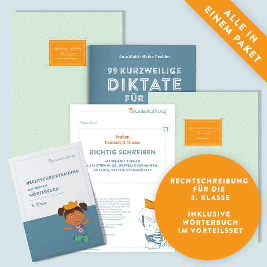 Günstiger im Set: Deutsch, Rechtschreibung, 3. Klasse, inklusive Wörterbuch-Training und Diktate