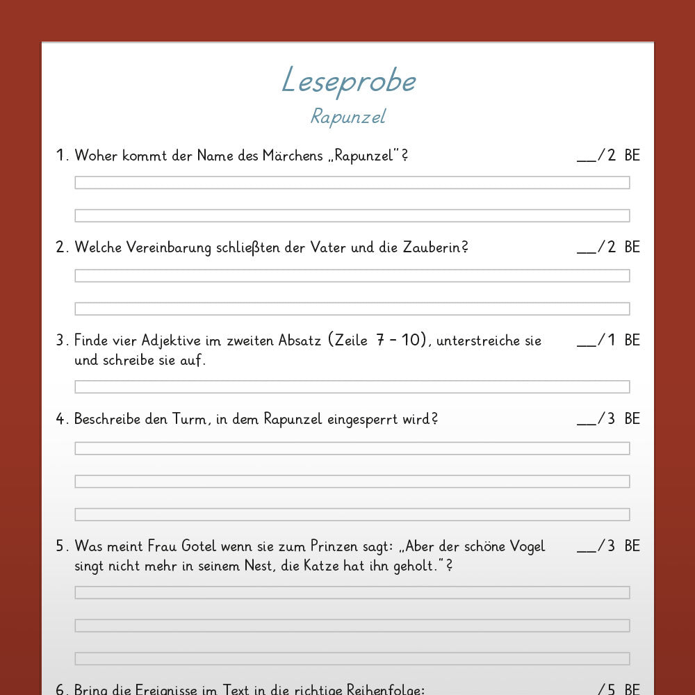 Deutsch, 3. & 4. Klasse: Leseproben 2 - Rapunzel & Der gestiefelte Kater