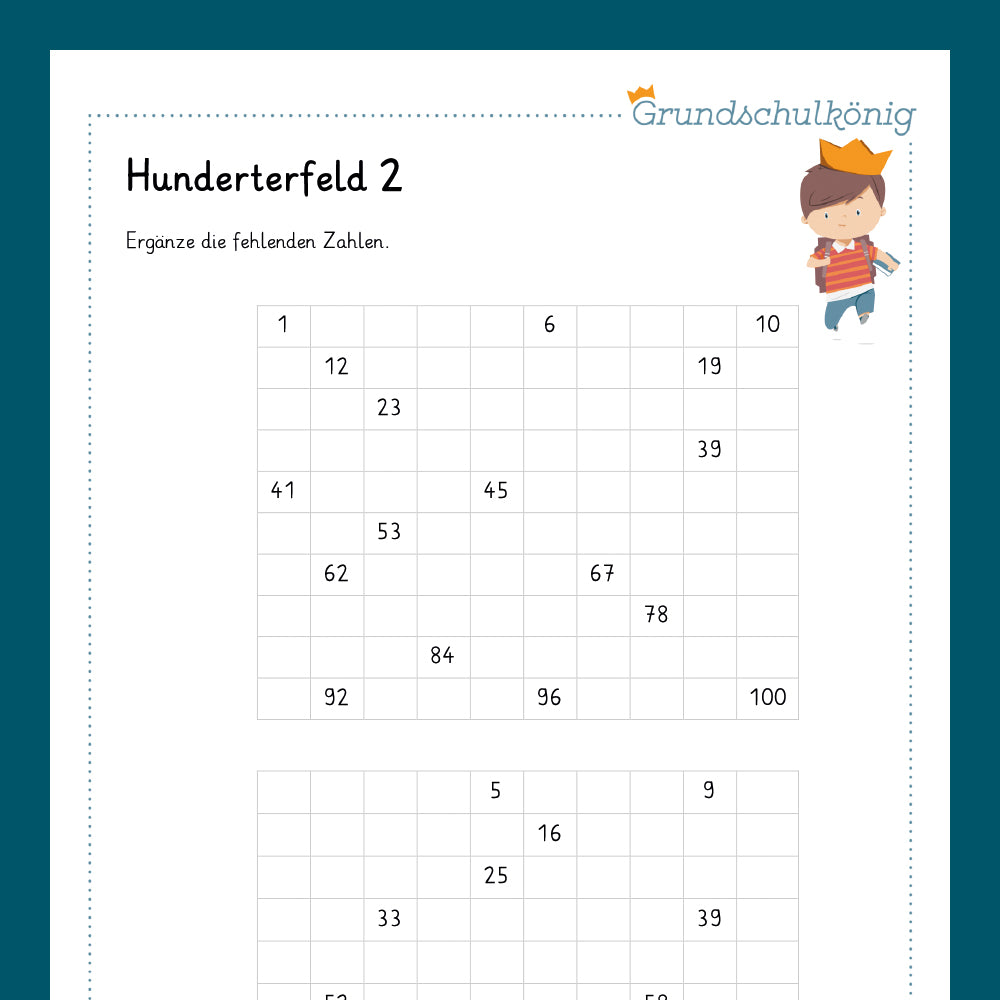 Königspaket: Hunderterfeld / Hundertertafel (Mathe, 2. Klasse) - inklusive Test