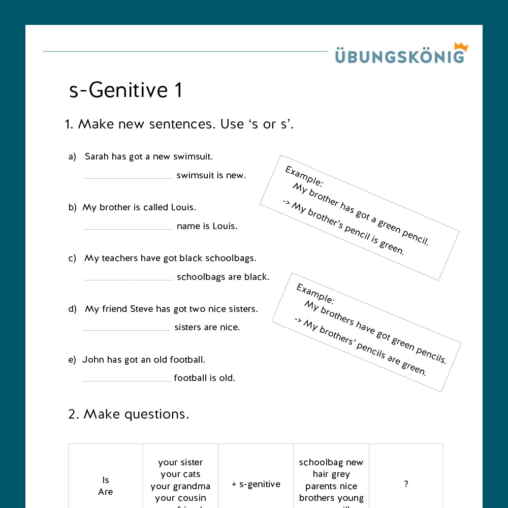 Königspaket: s-genitive - mit Test (Englisch, 5. Klasse)