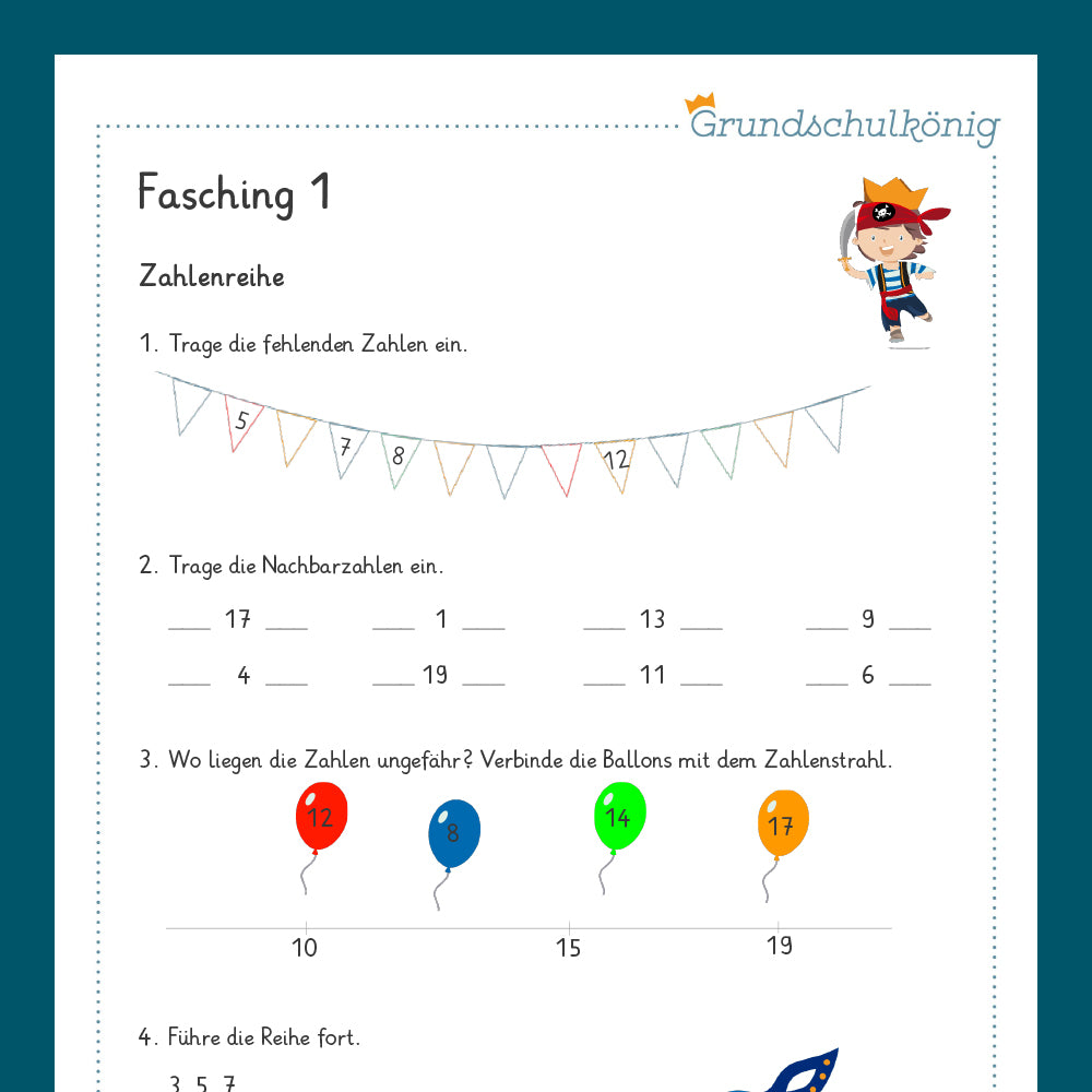 Königspaket: Fasching (Mathe, 1. Klasse)