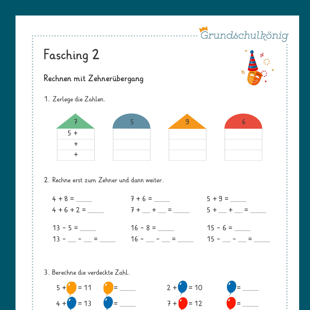 Königspaket: Fasching (Mathe, 1. Klasse)