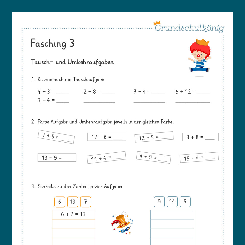 Königspaket: Fasching (Mathe, 1. Klasse)