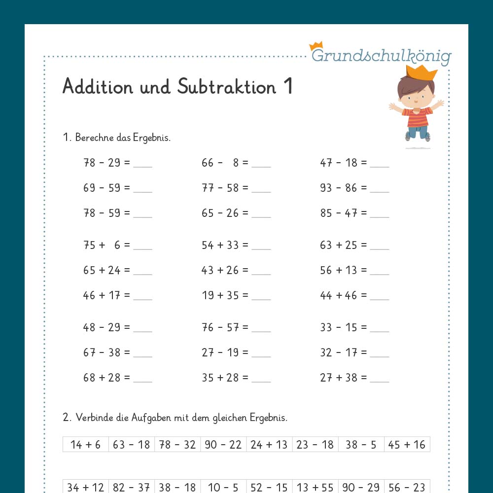 Königspaket: Addition & Subtraktion im Zahlenraum 100 (Mathe, 2. Klasse) - inklusive Test