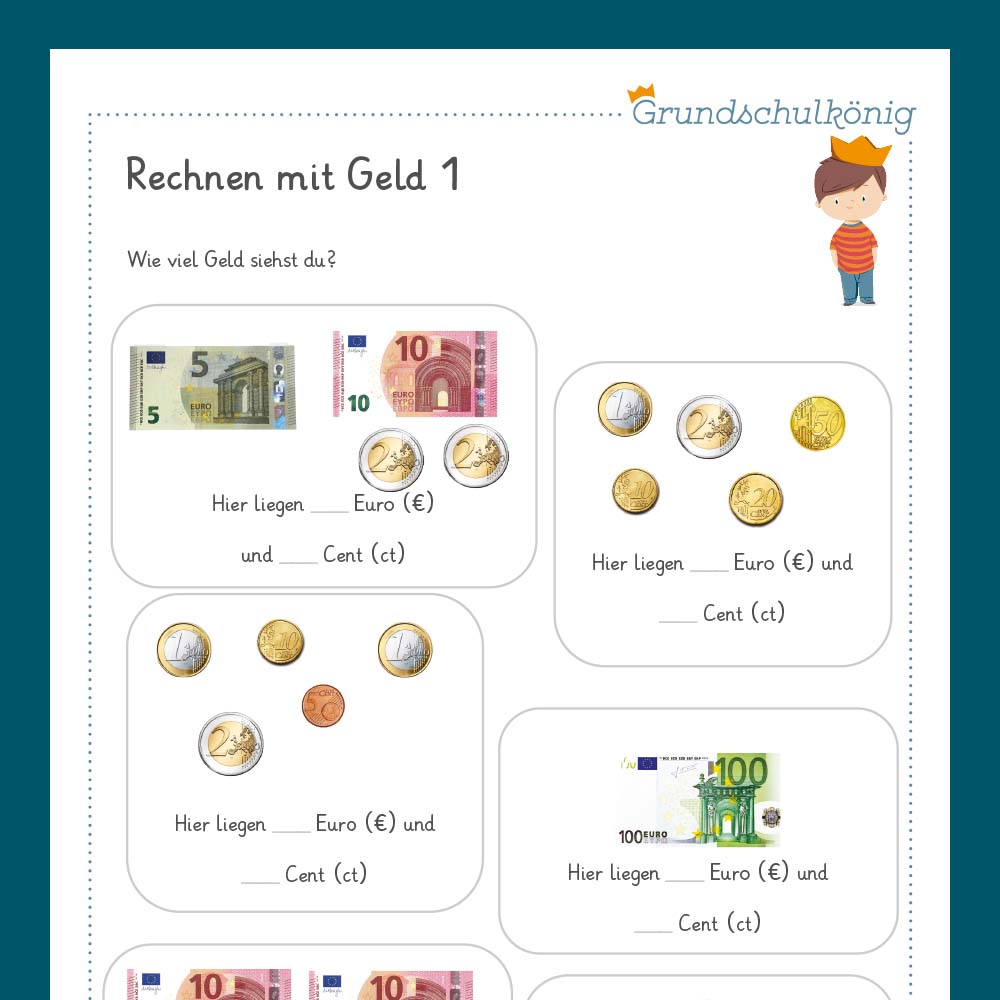 Königspaket: Rechnen mit Geld (Mathe, 2. Klasse) - inklusive Test