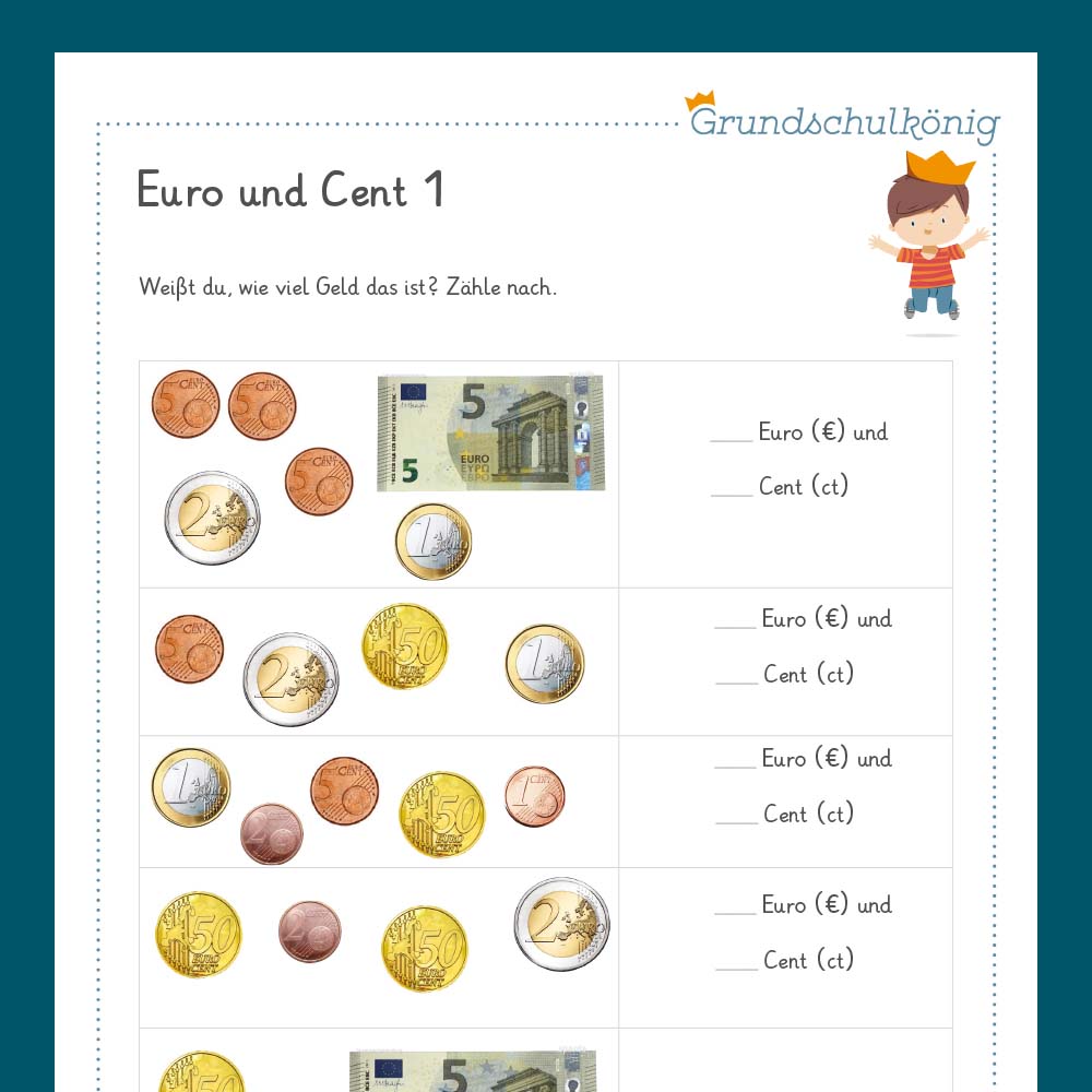 Königspaket: Euro und Cent (Mathe, 2. Klasse) - inklusive Test