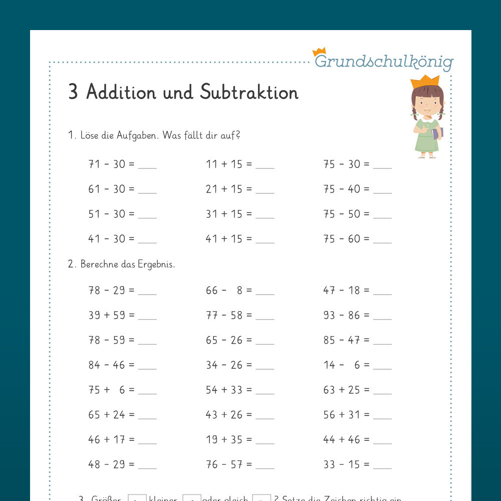 Mathe, 2. Klasse: Wiederholung des Jahresstoffs 3