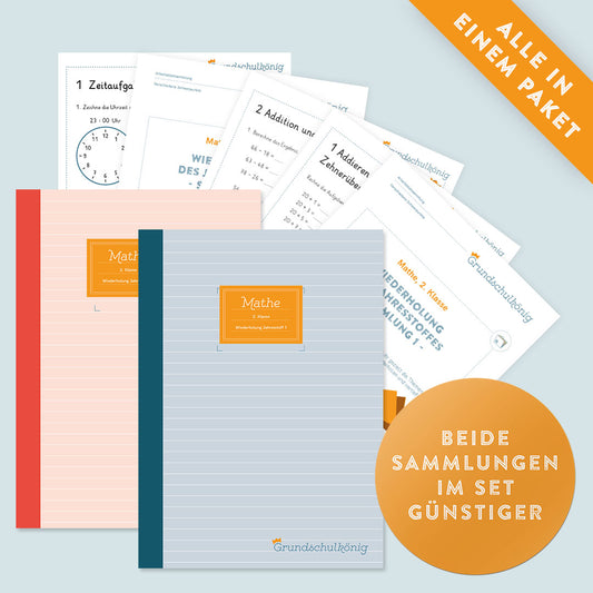 Günstiger im Set: Mathe, 2. Klasse: Wiederholung des Jahresstoffs Teil 1 + 2!