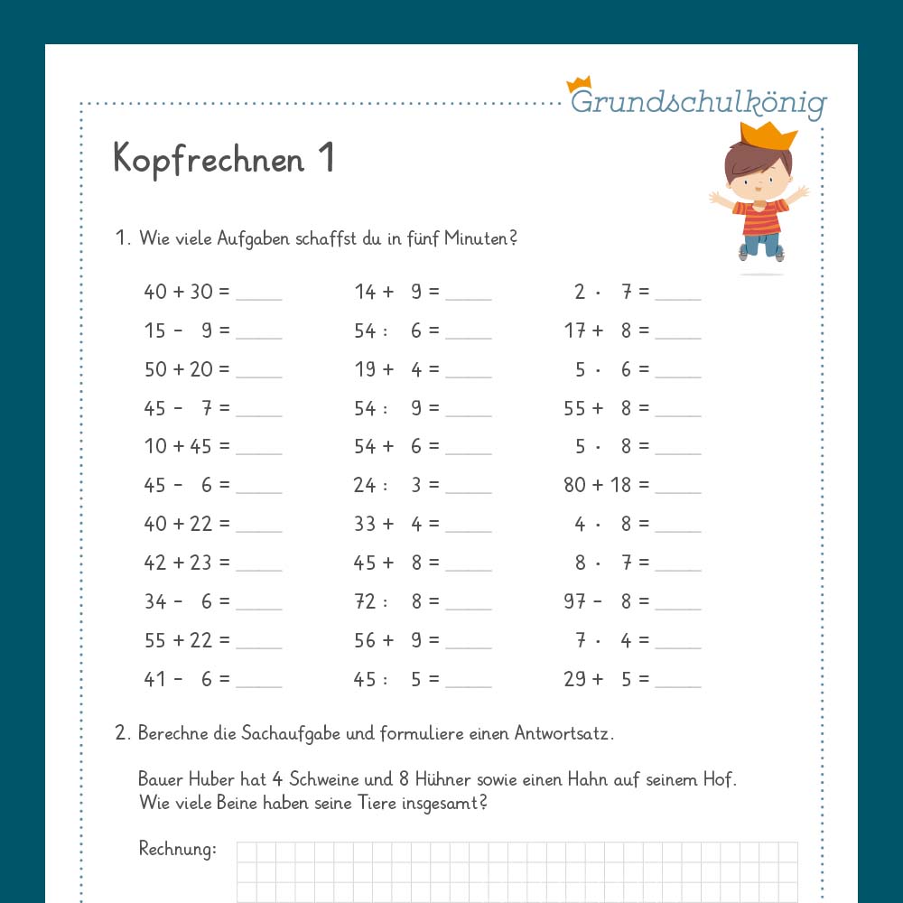 Königspaket: Kopfrechnen im Zahlenraum 100 (Mathe, 2. Klasse) - inklusive Test