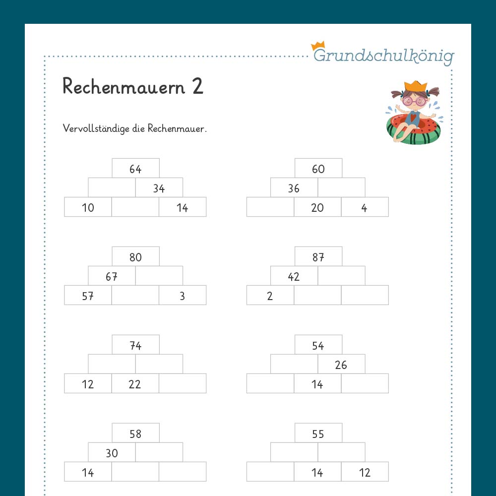 Königspaket: Rechenmauern (Mathe, 2. Klasse) - inklusive Test