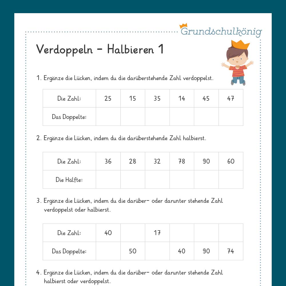 Königspaket: Verdoppeln & Halbieren (Mathe, 2. Klasse) - inklusive Test