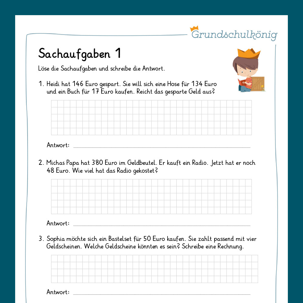 Königspaket: Sachaufgaben (Mathe, 3. Klasse) - inklusive Test!