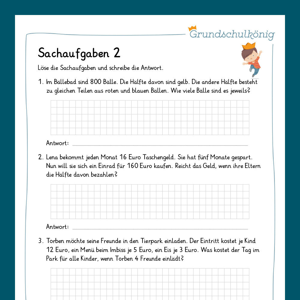 Königspaket: Sachaufgaben (Mathe, 3. Klasse) - inklusive Test!