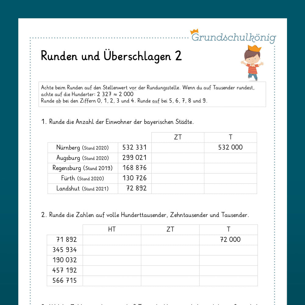 Königspaket: Runden und Überschlag - gemischte Aufgaben (Mathe, 4. Klasse)