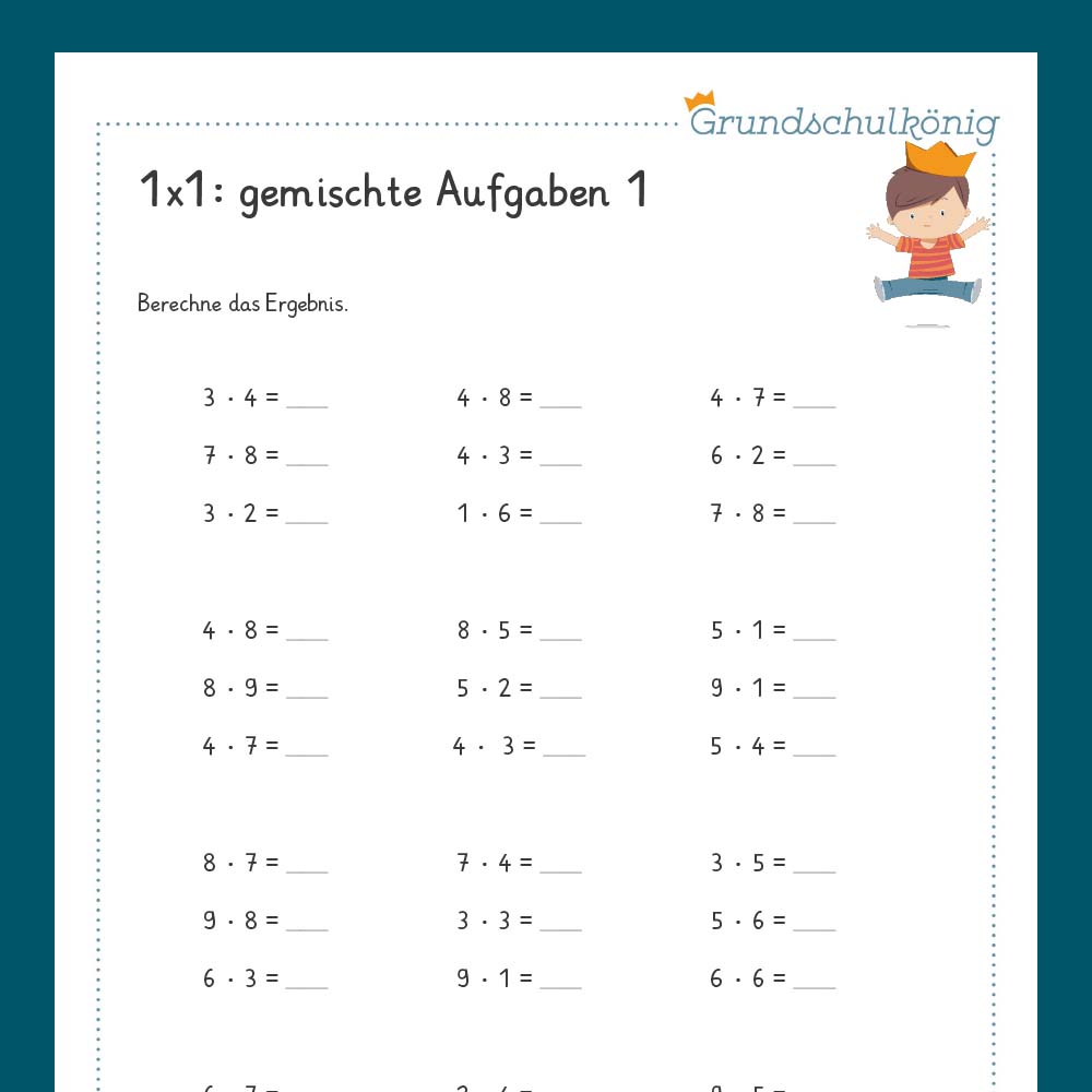 Königspaket: Gemischte Aufgaben im 1x1 - Teil 1 (Mathe, 2. Klasse) - inklusive Test