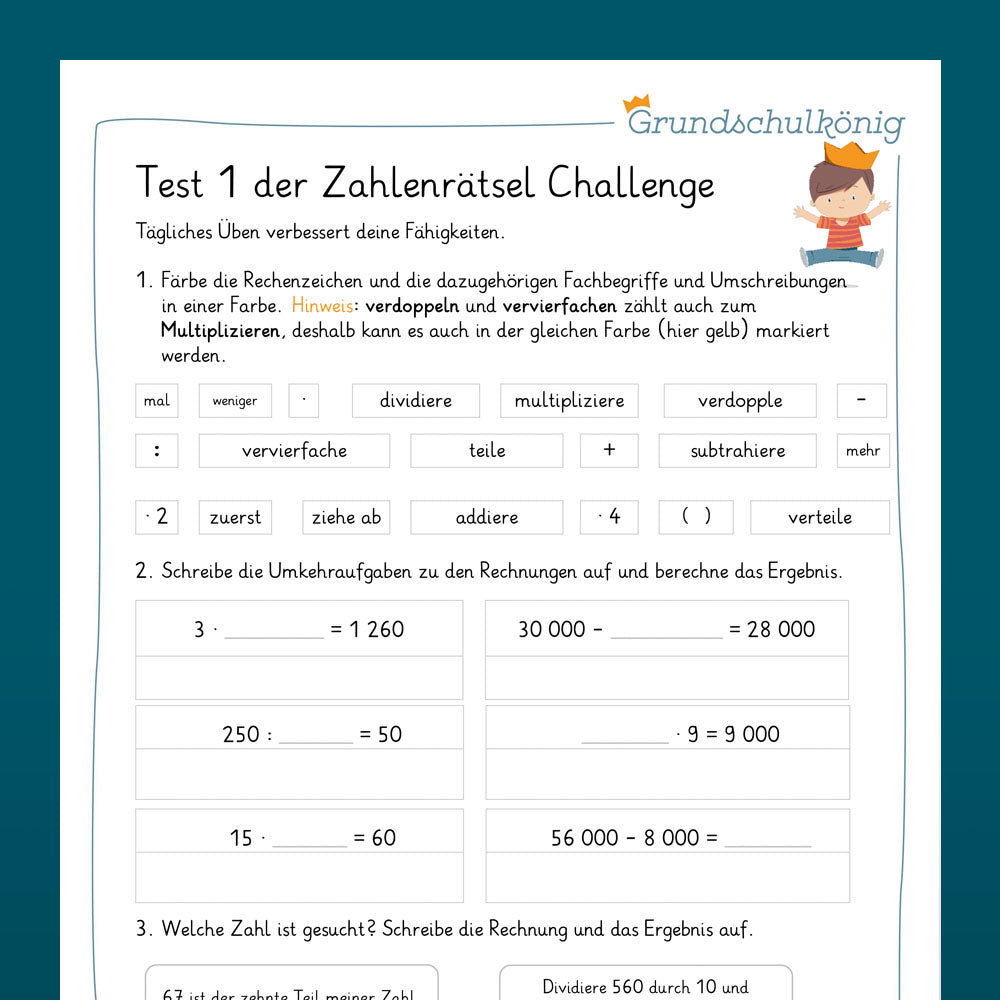 Mathe, 4. Klasse: Die 14-Tage-Zahlenrätsel-Challenge für zu Hause