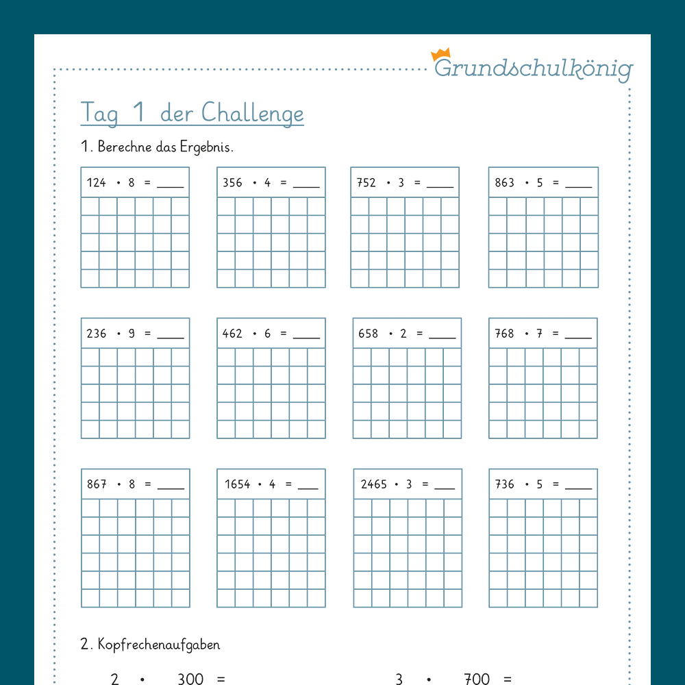 7-Tage-Challenge zum schriftlichen Verfahren der Multiplikation, 4. Klasse