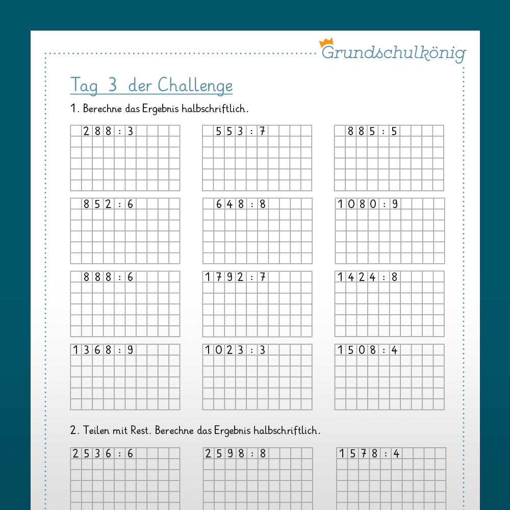 7-Tage-Challenge zum halbschriftlichen Verfahren der Division, 4. Klasse