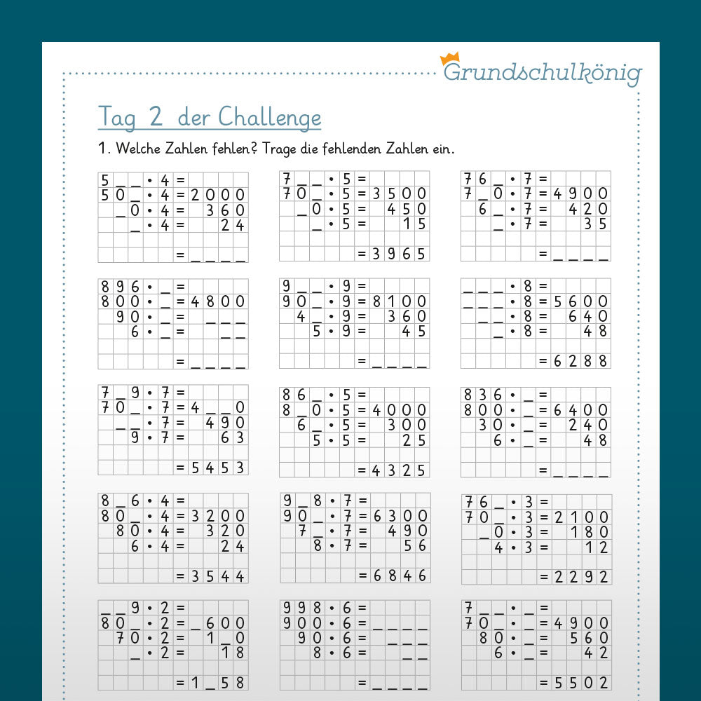7-Tage-Challenge zum halbschriftlichen Verfahren der Multiplikation, 4. Klasse