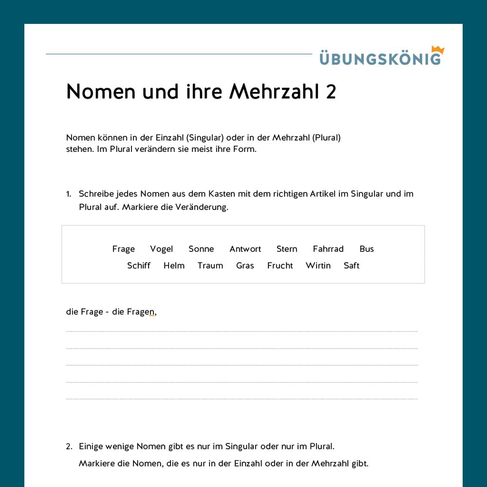 Königspaket: Nomen, gemischt (Deutsch, Mittelschule)