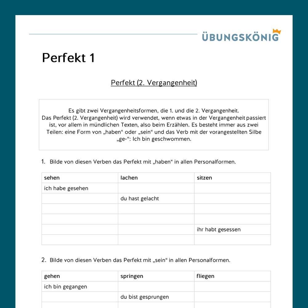 Königspaket: Zeitformen der Verben - Perfekt (Deutsch, Mittelschule)