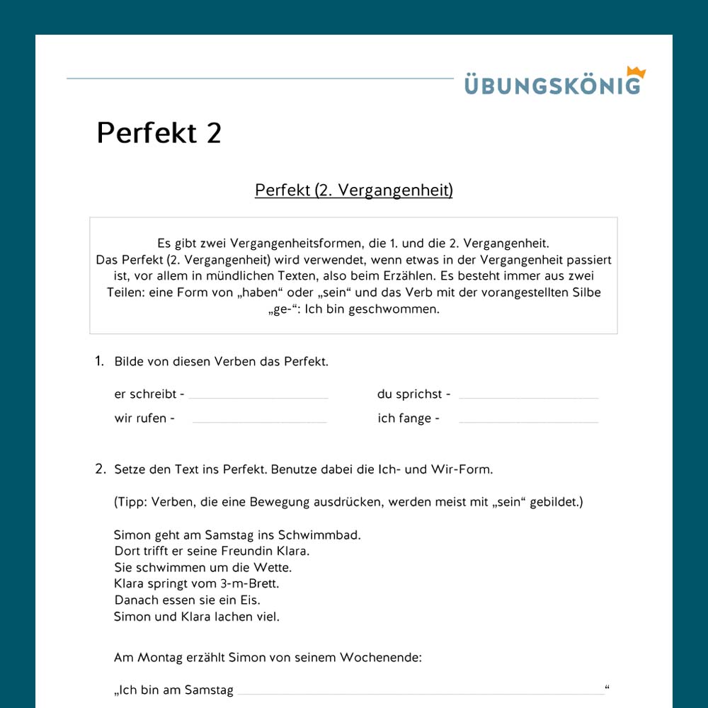 Königspaket: Zeitformen der Verben - Perfekt (Deutsch, Mittelschule)