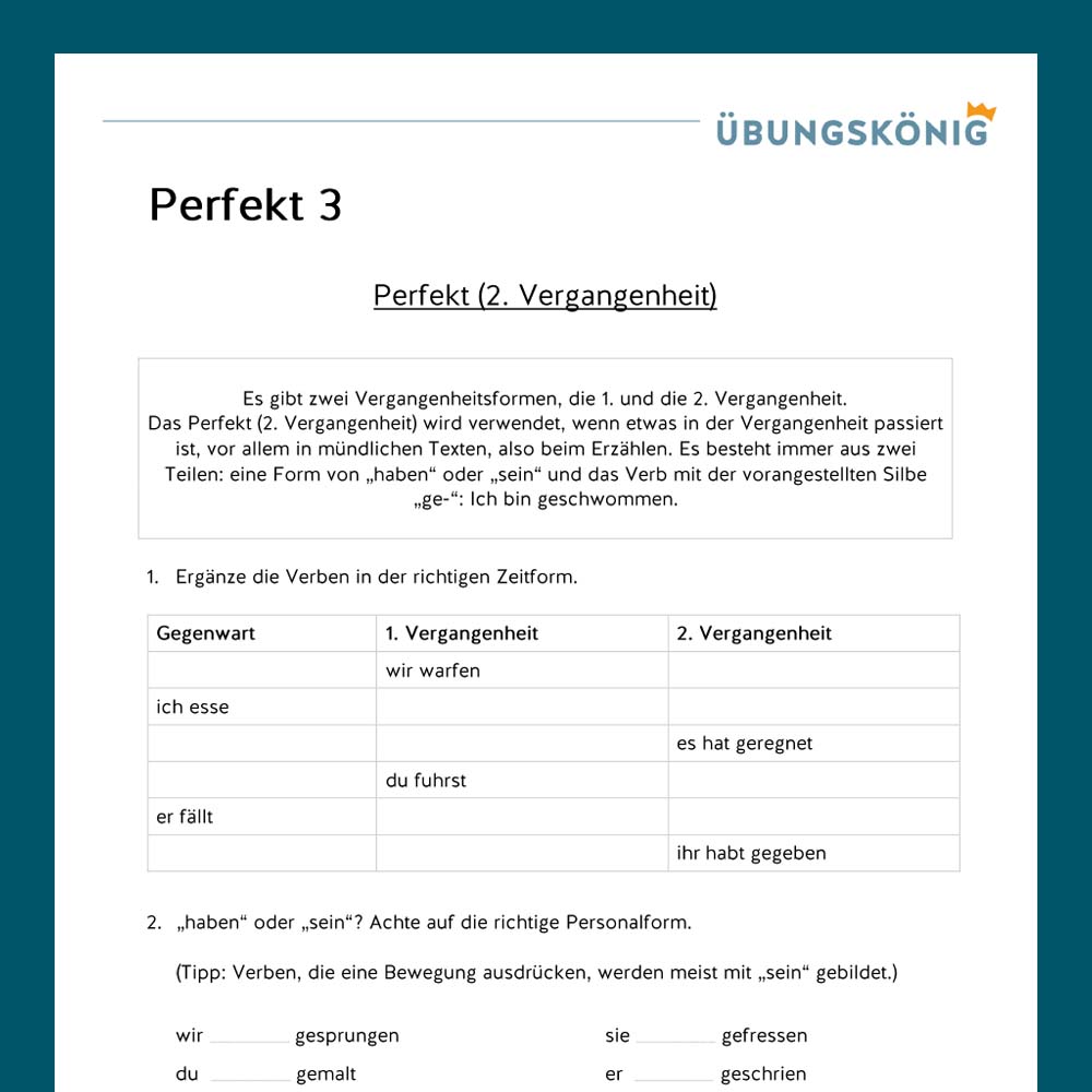 Königspaket: Zeitformen der Verben - Perfekt (Deutsch, Mittelschule)