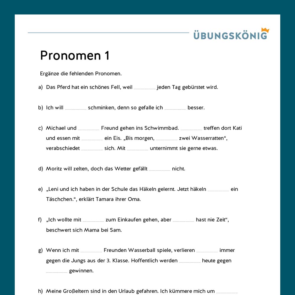Königspaket: Pronomen (Deutsch, Mittelschule) – Grundschulkönig GmbH