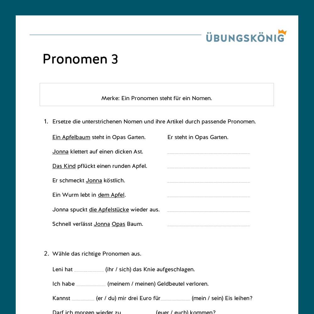 Königspaket: Pronomen (Deutsch, Mittelschule)