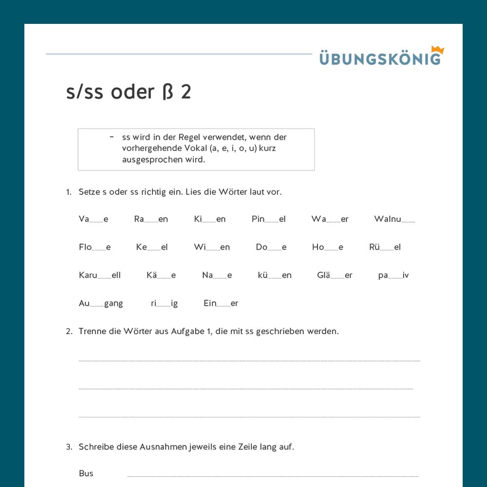 Königspaket: s, ss oder ß?  (Deutsch, Mittelschule)